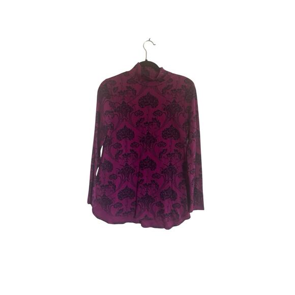 Chicos Size 0 Tunic Magenta Purple Floral Long Sleeve Mock Neck 1/4 Zip #5103 - Picture 1 of 10